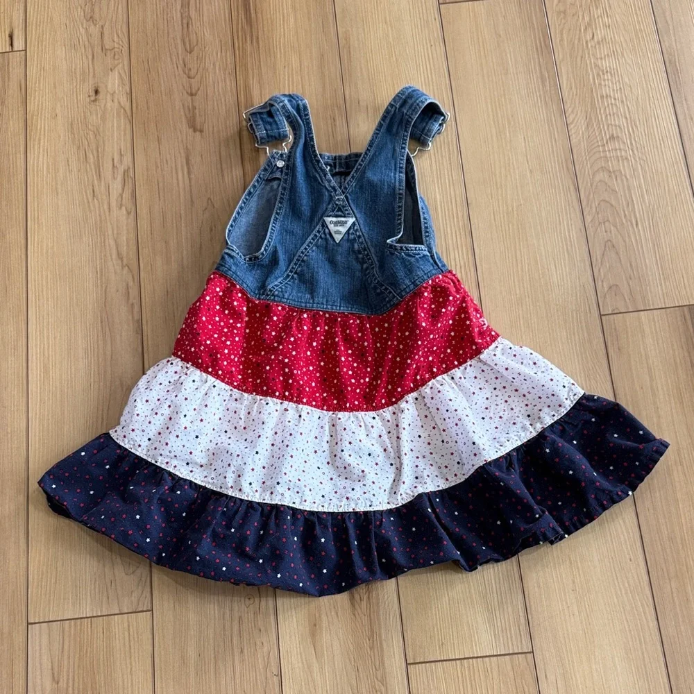OshKosh B'gosh Blue Denim Dress with Red Flag Embroidery